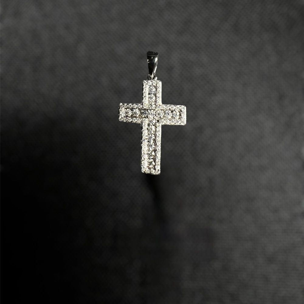 Moissanite Cross Stud Diamond Pendant Charm VVS 0.876 ctw  - 925 Sterling Silver